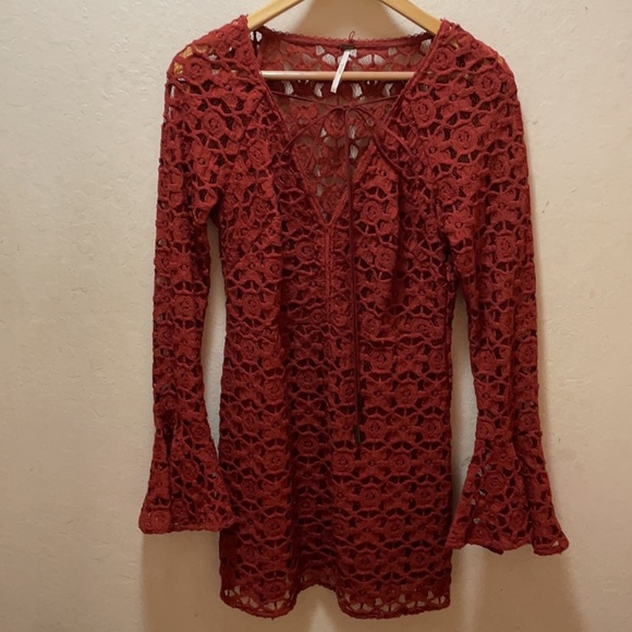 🎊 HP🎉 Free People Back to Back Rust Crotchet Mini Dress - Picture 8 of 10